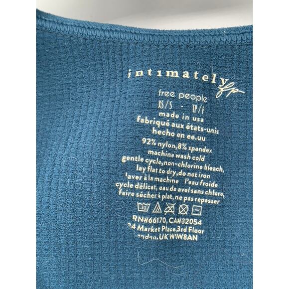 FREE PEOPLE INTIMATELY Women's Blue Ribbed V-Neck Cap Sleeve Bodysuit SZ XS/S - Picture 9 of 11